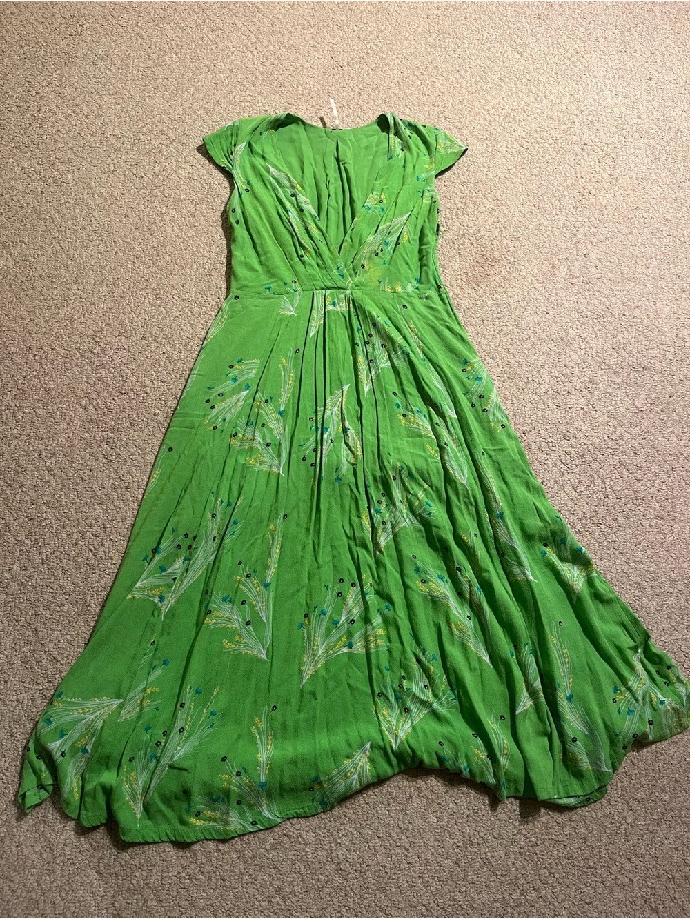 Green Free People Flutter-Sleeve Midi Dress - Elegant Garden Print